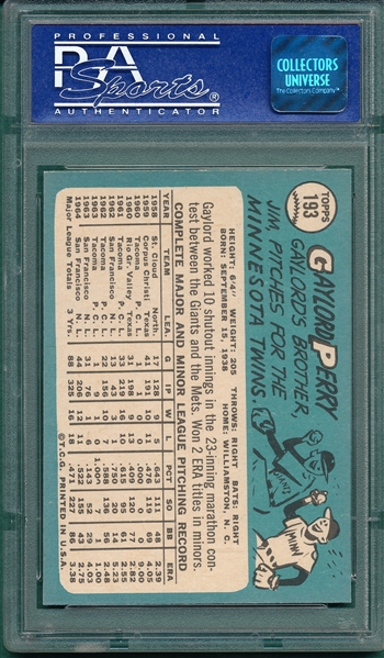 1965 Topps #193 Gaylord Perry PSA 8 