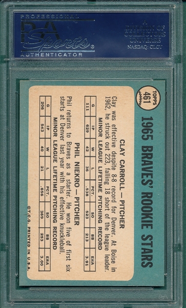 1965 Topps #461 Braves Rookies W/ Phil Niekro PSA 8 