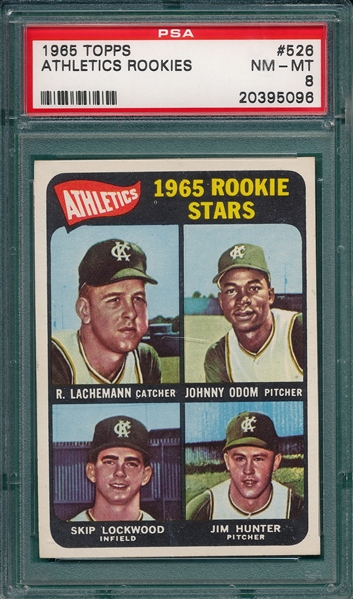 1965 Topps #526 Athletics Rookies W/ Jim Hunter PSA 8 *Hi #* *Rookie*