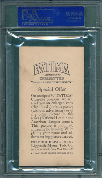 1913 T200 Philadelphia Nationals Fatima Cigarettes PSA 5