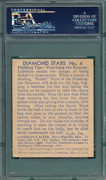 1934-36 Diamond Stars #4 Buddy Myer PSA 5