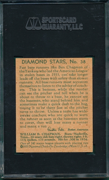 1934-36 Diamond Stars #38 Ben Chapman SGC 84