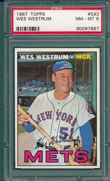 1967 Topps #593 Wes Westrum PSA 8 *Hi #*