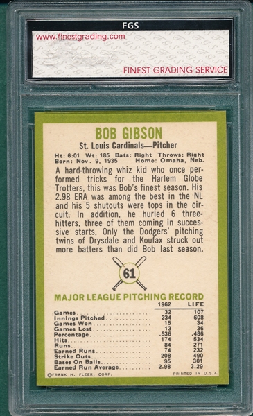1963 Fleer #61 Bob Gibson