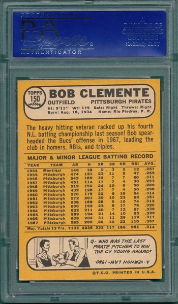 1968 Topps #150 Bob Clemente PSA 6 