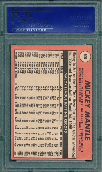 1969 Topps #500 Mickey Mantle PSA 4 *Yellow Letters*