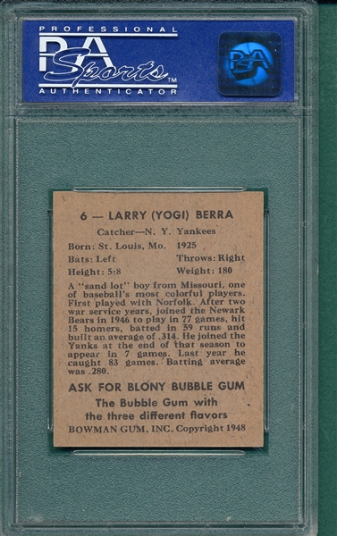1948 Bowman #6 Yogi Berra, PSA 7 *Rookie* 