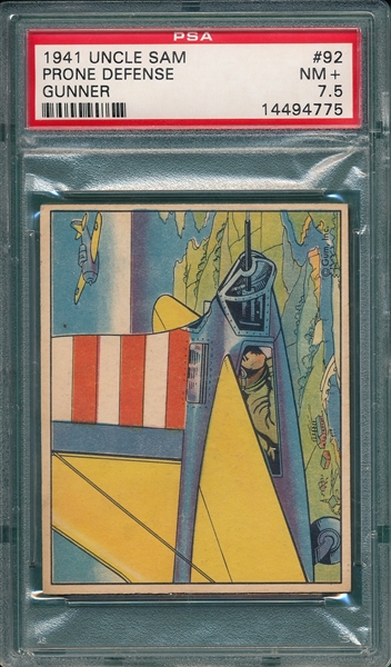 1941 Uncle Sam #92 Prone Defense Gunner, Gum, Inc., PSA 7.5