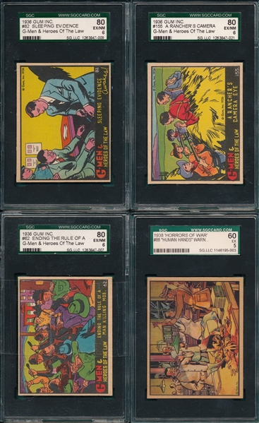 1936 G-Men and Heroes of the Law, Gum Inc., Lot of (4) W/ #82 Sleeping Evidence, SGC 80