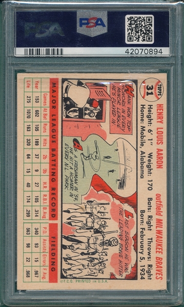 1956 Topps #31 Hank Aaron PSA 7 *White*