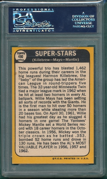 1968 Topps #490 Super Stars W/ Mays & Mantle, PSA 8