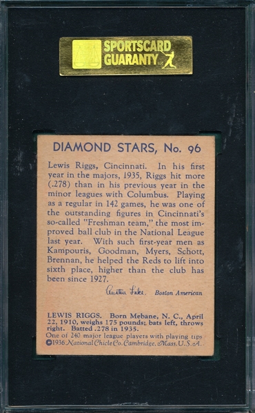 1934-36 Diamond Stars #96 Lew Riggs SGC 60
