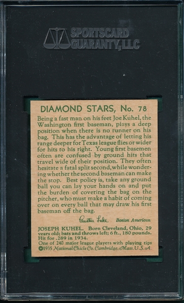 1934-36 Diamond Stars #78 Joe Kuhel SGC 8