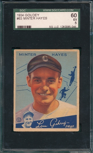 1934 Goudey #63 Minter Hayes SGC 60