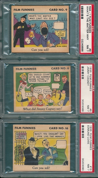 1935 R48 Film Funnies #9, #16 & #6 Jimmy Cagney, Lot of (3) PSA 7