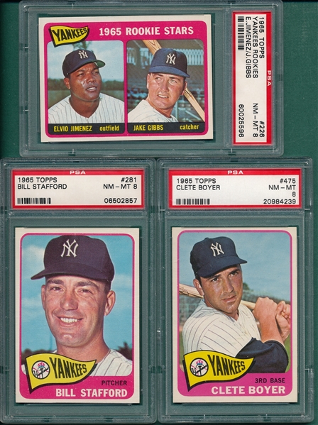 1965 Topps #226, #281 & #475 Clete Boyer, Lot of (3) PSA 8