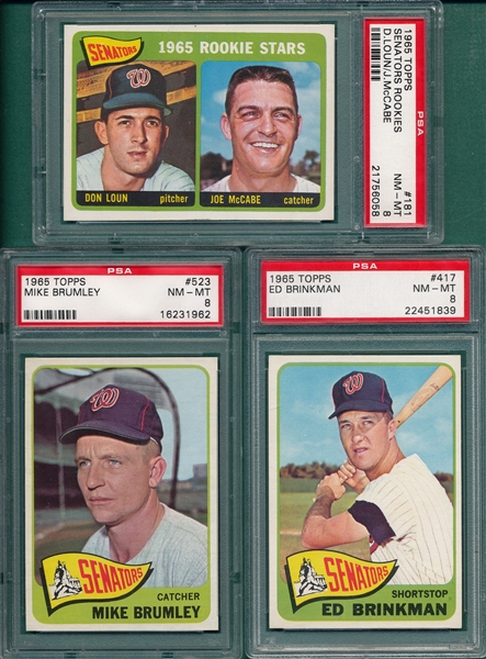 1965 Topps #181, #417 & #523 Brumley, SP, Lot of (3) PSA 8