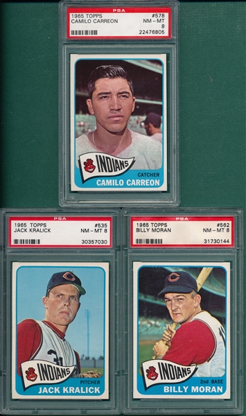 1965 Topps #535, SP, #562 & #578 Carreon, SP, Lot of (3) PSA 8