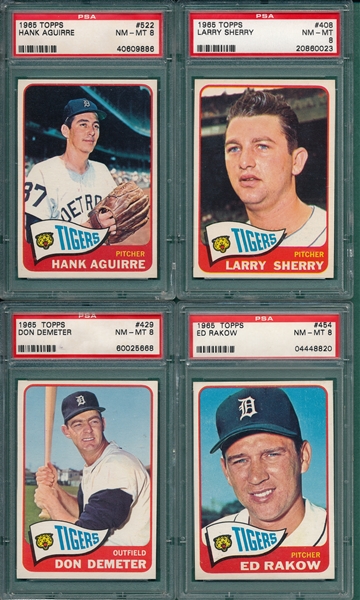 1965 Topps Lot of (4) W/ #522 Aguirre, SP, PSA 8