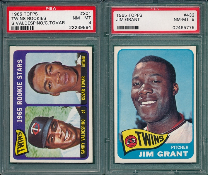 1965 Topps #201 Tovar, Rookie & #432 Grant, Lot of (2), PSA 8 