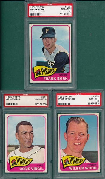 1965 Topps #478, #571, SP, & #592, SP, Lot of (3) PSA 8