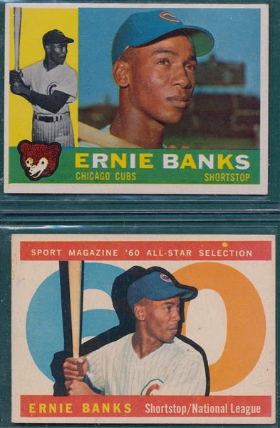 1960 Topps #10 & #560, All Star, High #, Lot of (2) Ernie Banks