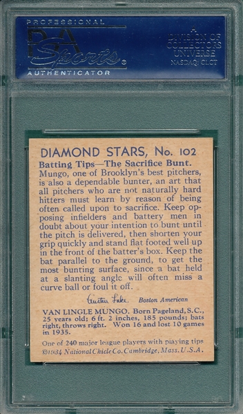 1934-36 Diamond Stars #102 Van Mungo PSA 7 *Hi #*