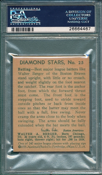 1934-36 Diamond Stars #25 Walter Berger PSA 7.5