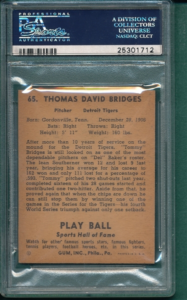 1941 Play Ball #65 Tommy Bridges PSA 7