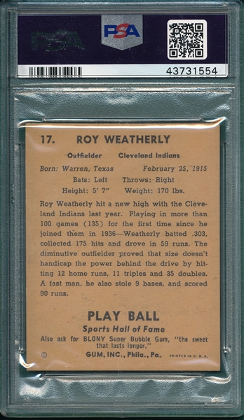 1941 Play Ball #17 Stormy Weatherly PSA 7