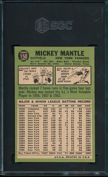 1967 Topps #150 Mickey Mantle SGC 5