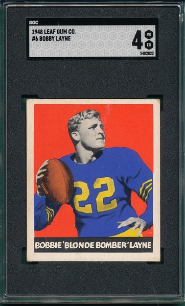1948 Leaf Football #6 Bobby Layne SGC 4 *Rookie*