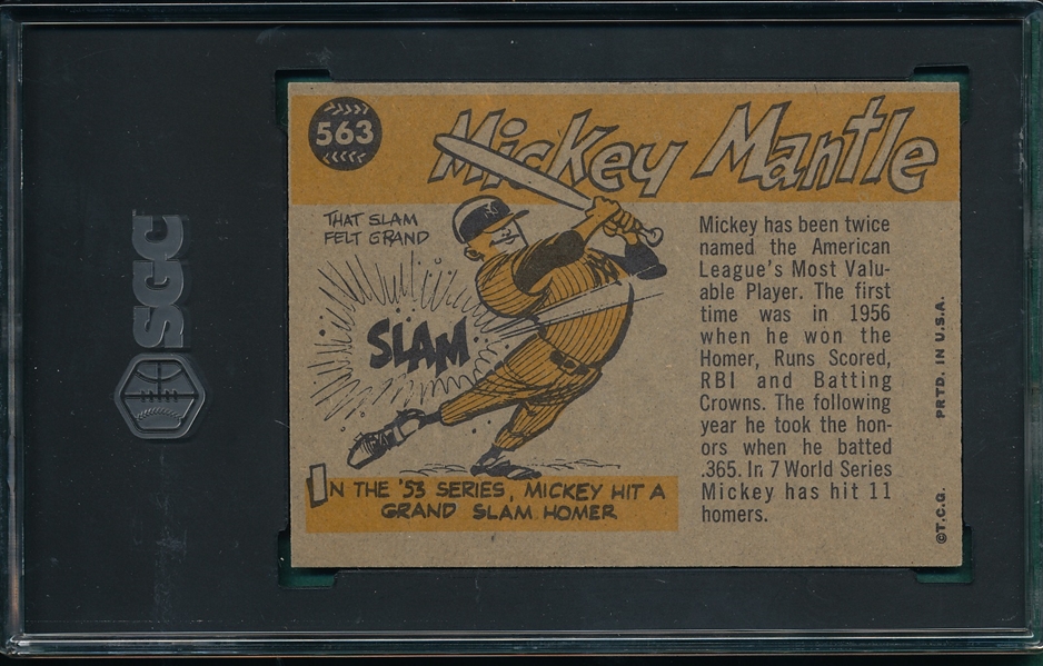 1960 Topps #563 Mickey Mantle, AS, SGC 5 *Hi #*