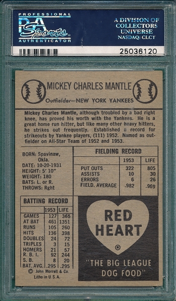 1954 Red Heart Mickey Mantle PSA 5