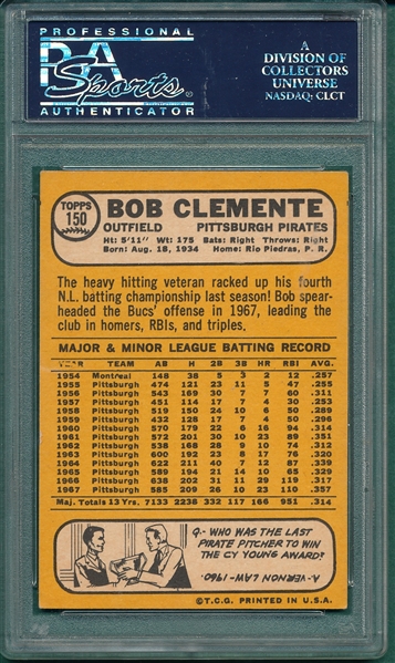 1968 Topps #150 Bob Clemente PSA 4.5