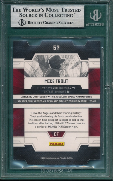 2009 Elite Extra Edition, Status, #57 Mike Trout, BGS 9 *MINT* *Rookie*