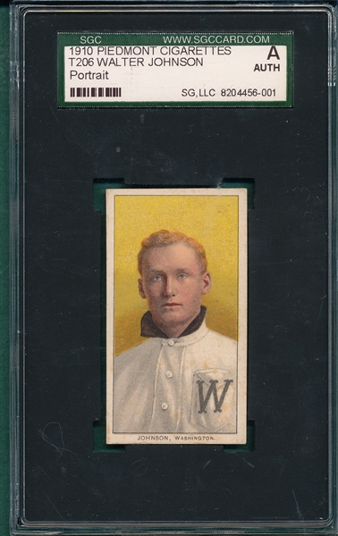 1909-1911 T206 Walter Johnson, Portrait, Piedmont Cigarettes SGC Authentic