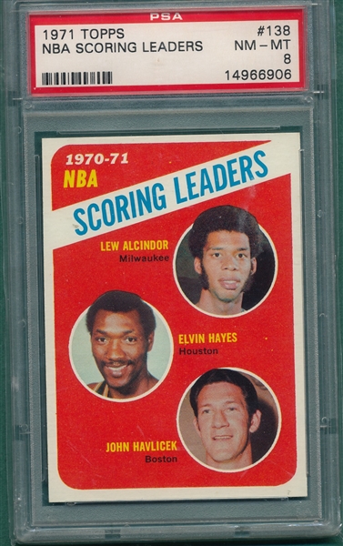 1971 Topps Basketball #138 NBA Scoring Leaders W/ Alcindor PSA 8