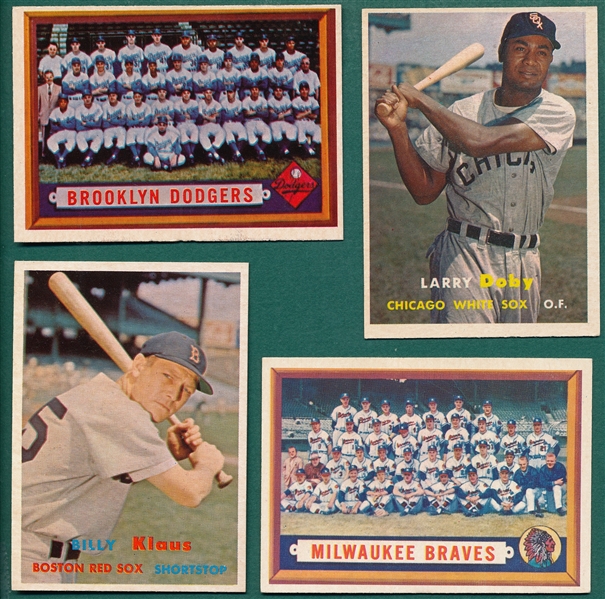 1957 Topps Lot of (4) W/ Brooklyn Dodgers Team