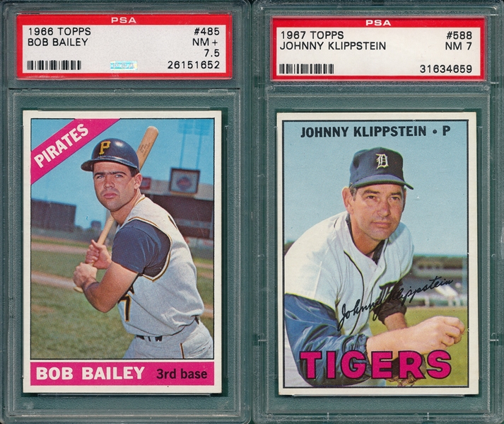 1966 Topps #485 Bailey PSA 7.5 & 1967 #588 Klippstein, Hi #, PSA 7, Lot of (2)