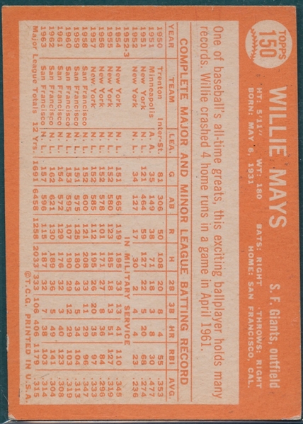 1964 Topps #150 Willie Mays