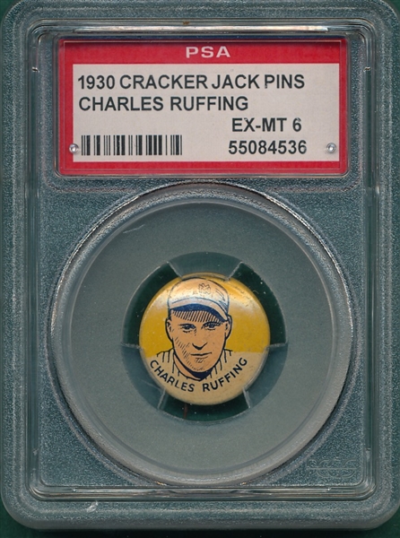 1930 Cracker Jack Pin Charles Ruffing PSA 6