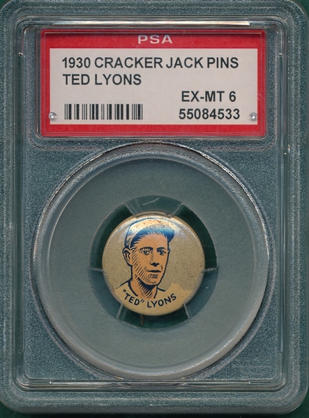 1930 Cracker Jack Pin Ted Lyons PSA 6