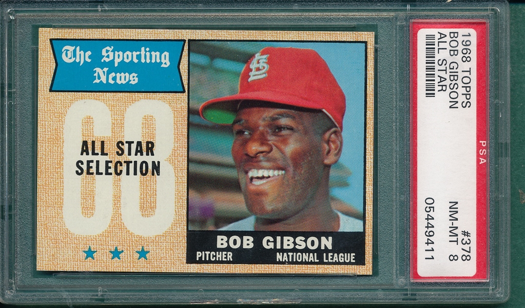 1968 Topps #378 Bob Gibson, AS, PSA 8