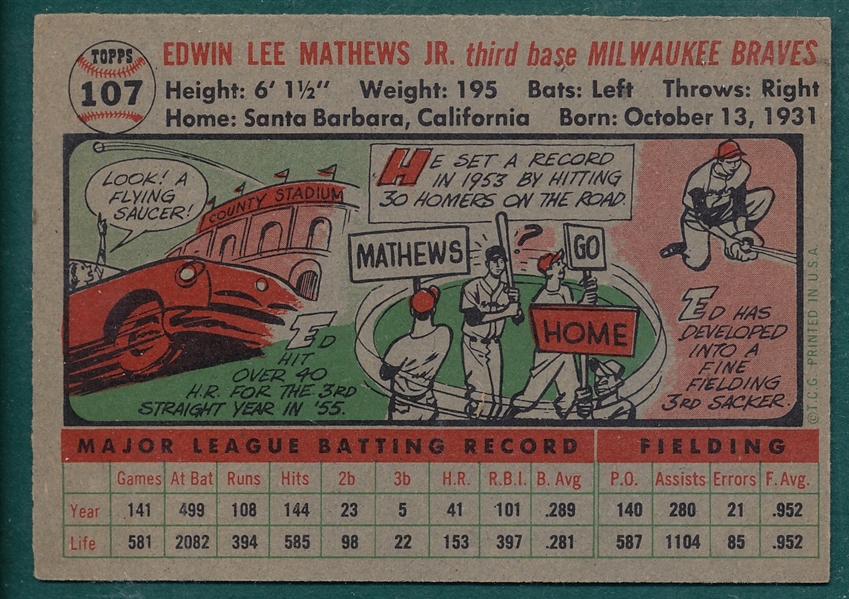 1956 Topps #107 Ed Mathews *Gray*