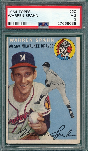 1954 Topps #20 Warren Spahn PSA 3