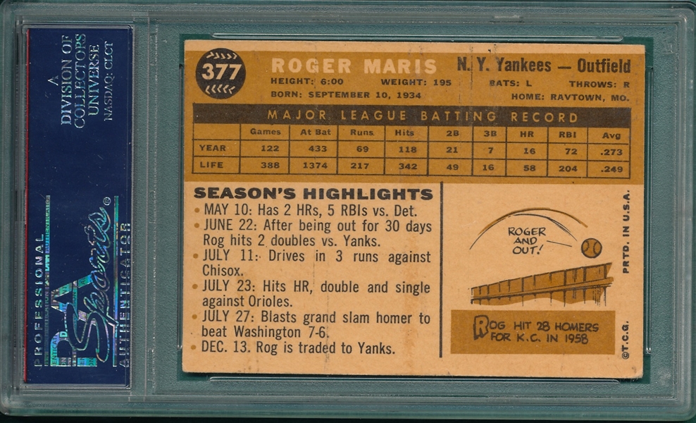 1960 Topps #377 Roger Maris PSA 5