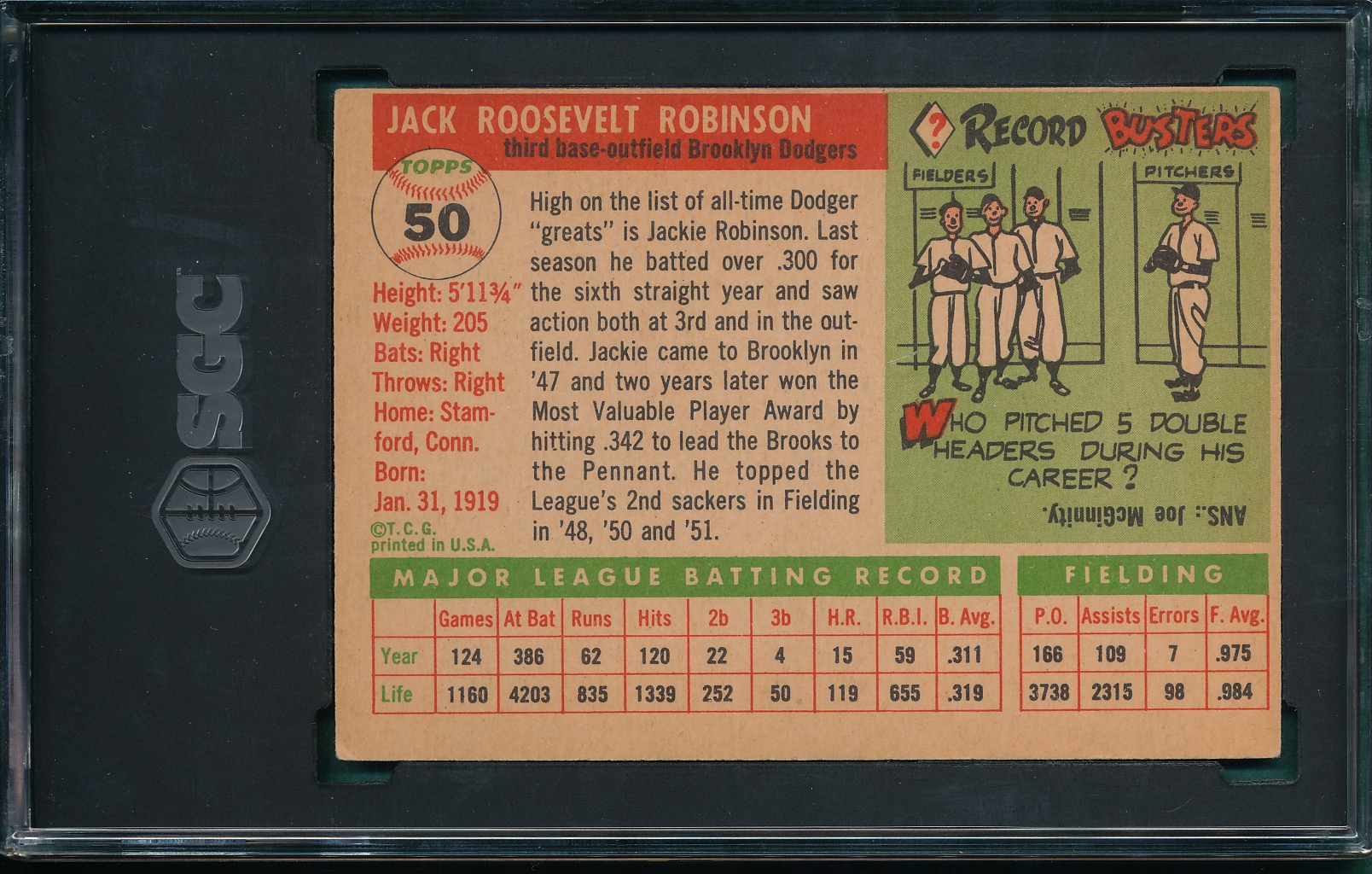 Lot Detail - 1955 Topps #50 Jackie Robinson SGC 3