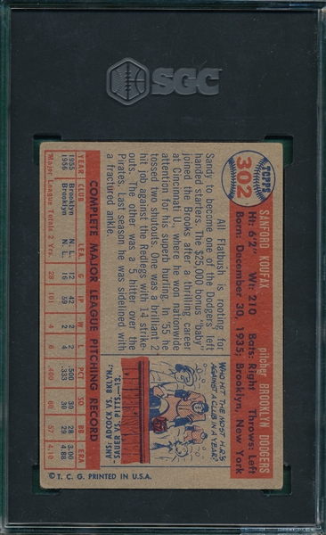 1957 Topps #302 Sandy Koufax SGC 3.5