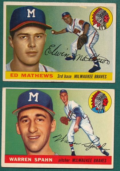 1955 Topps #31 Spahn & #155 Mathews, Lot of (2)